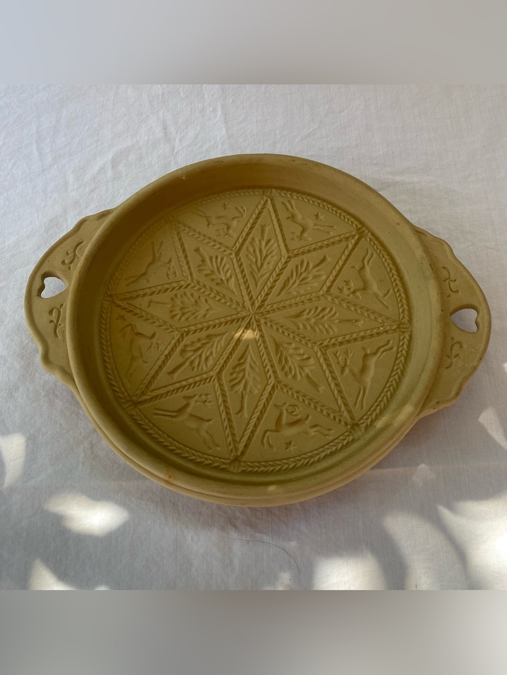 VTG Brown Bag Cookie Art Deer Stoneware Baking Dish 1992 Hill Design Folk Art